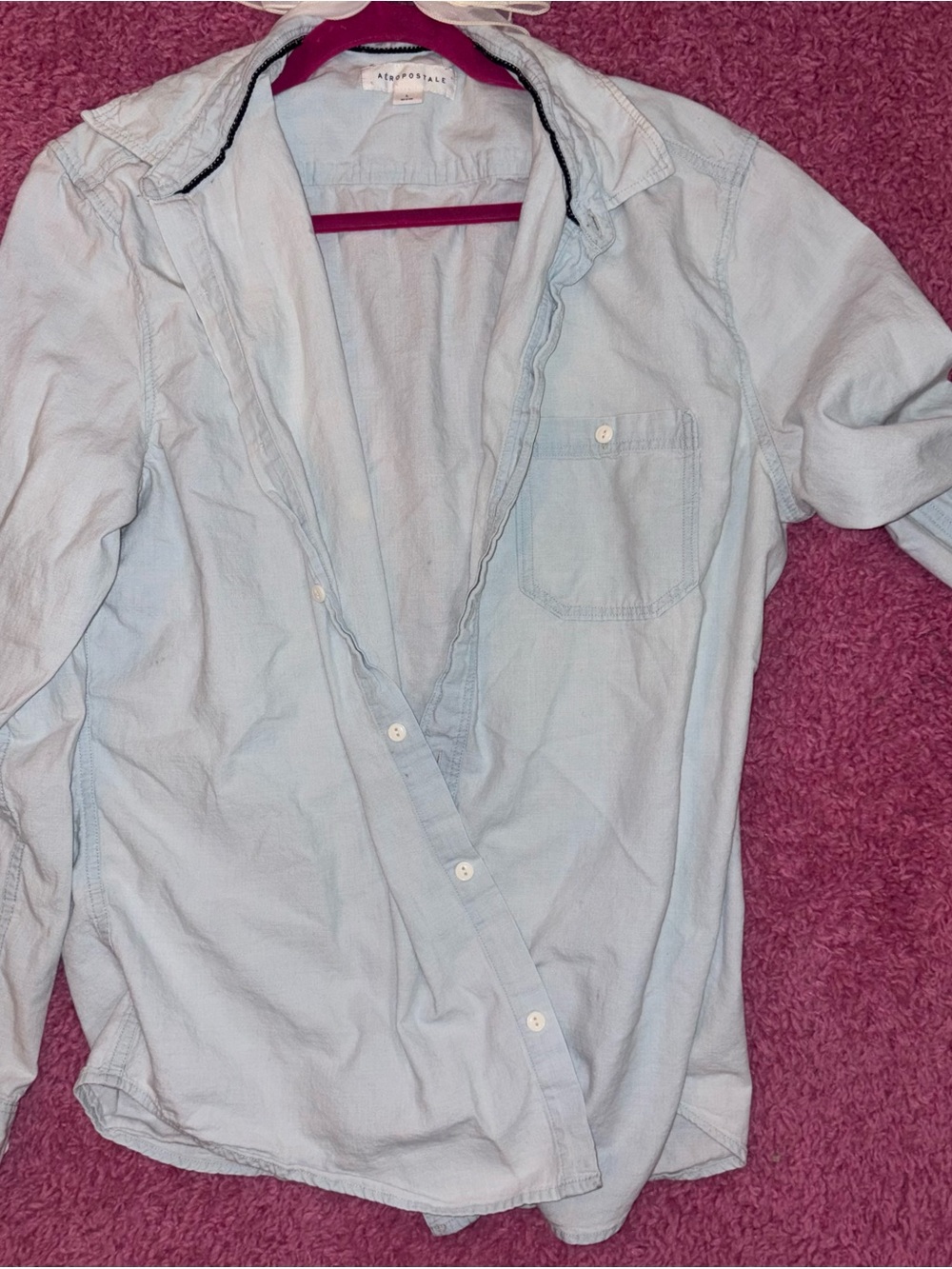 Aeropostale Light Blue Shirt with Pink Collar Trim